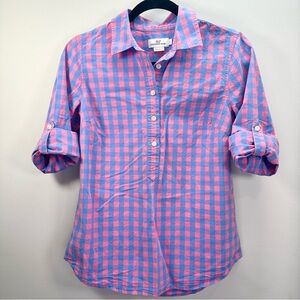 Women’s Vineyard Vines Blyden Blue & Pink Gingham Button Down Tunic Top, 4
